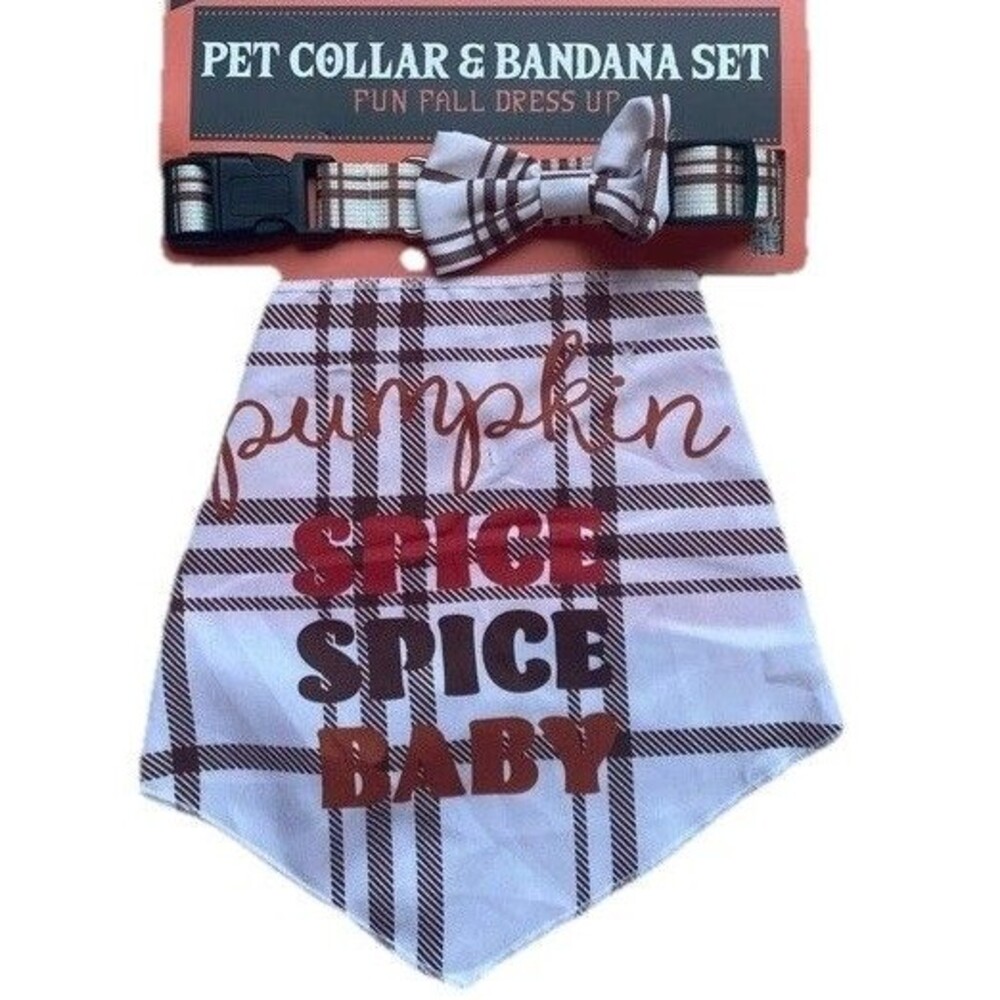 Pumpkin Spice Baby Dog Matching Collar Bandana Set L/XL NWT Halloween Fall